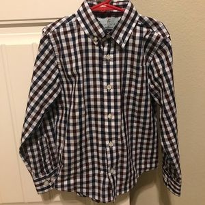 Boys button up dress shirt checkered navy
